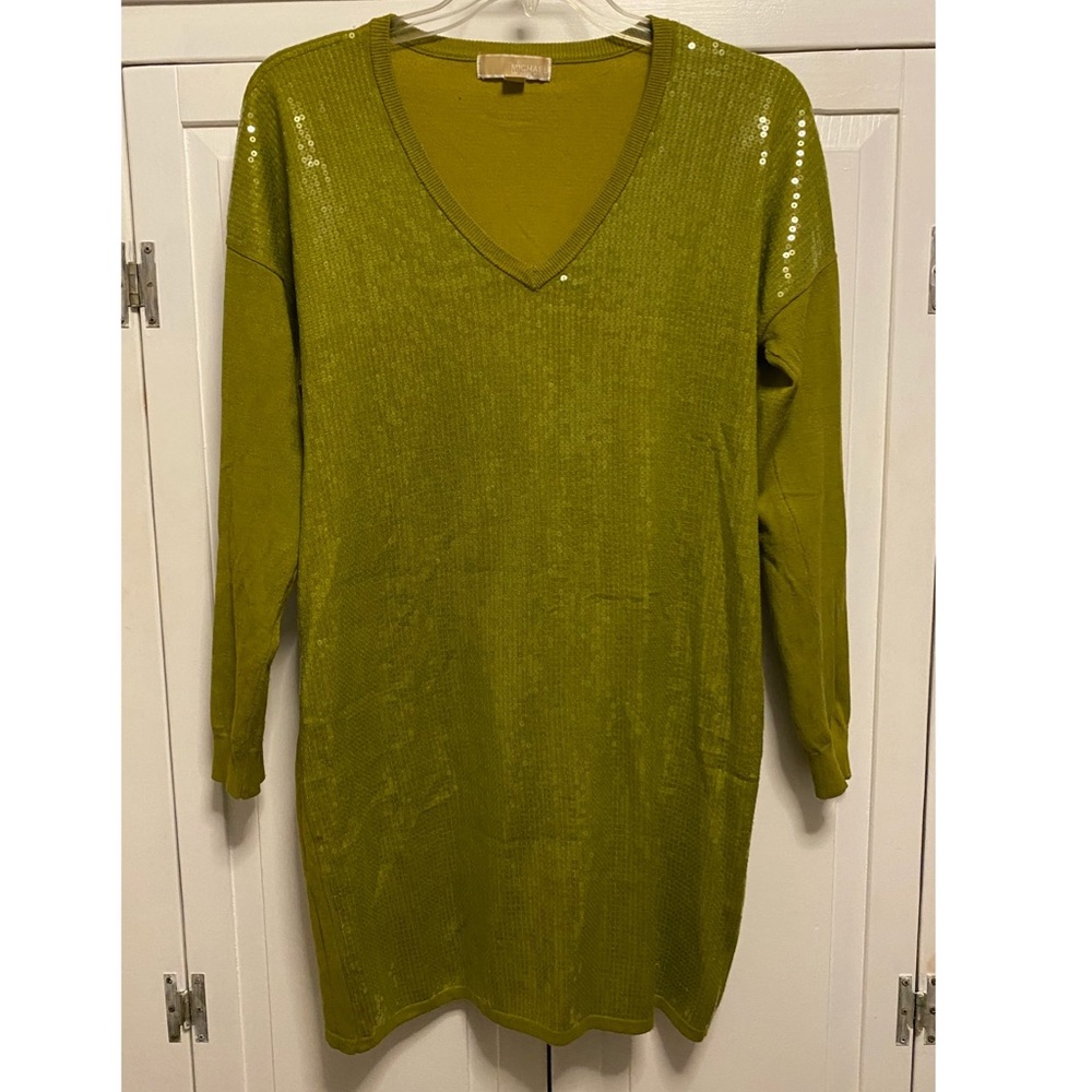MICHAEL KORS Sequin Tunic V-neck Sweater